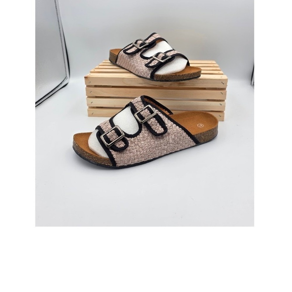 Bernie Mev Slide Sandals Womens 10 Blush Pink Woven Cork Footbed Buckle 41